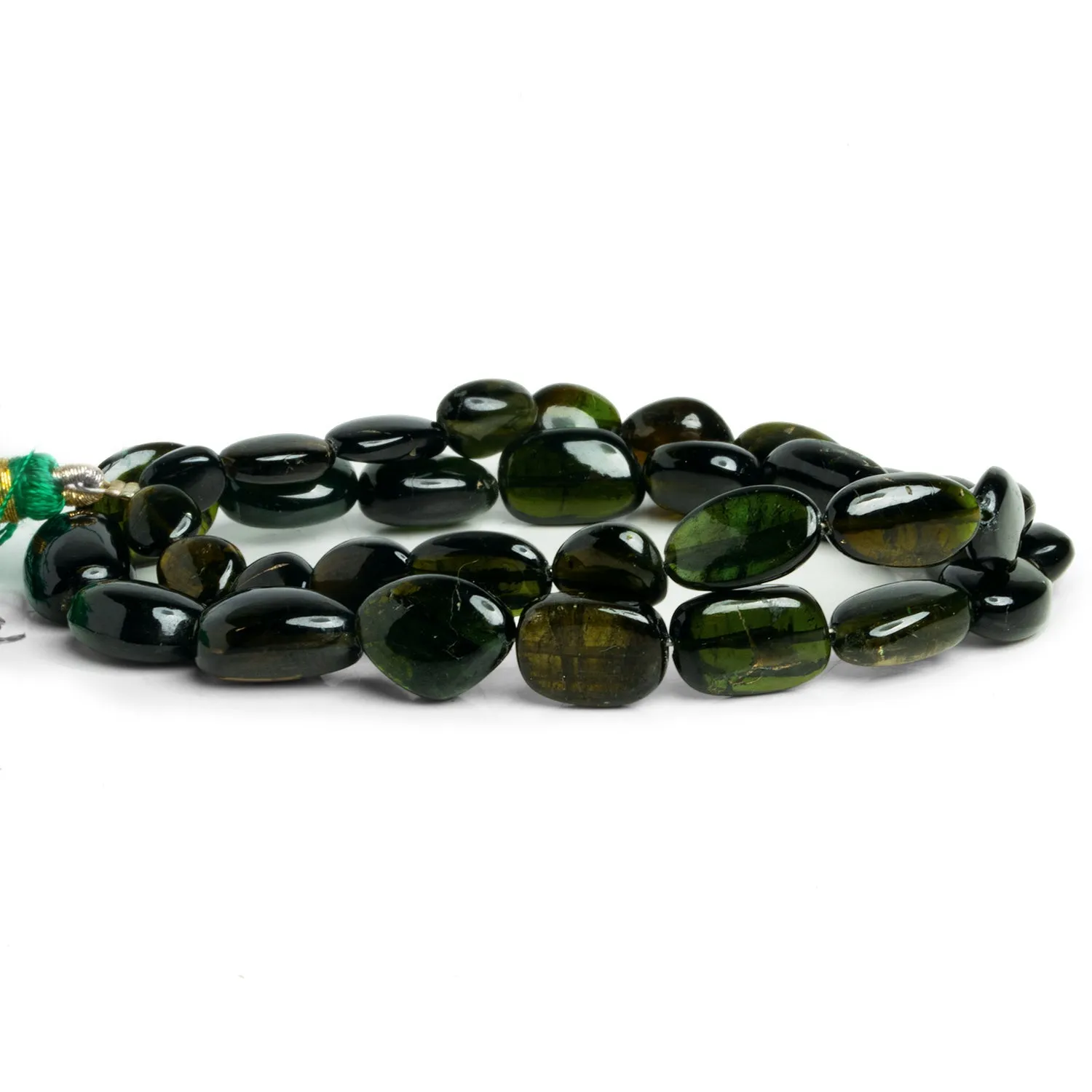 10x7mm Green Tourmaline Plain Nuggets 7 inch 34 beads