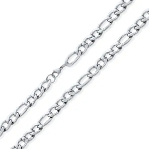 11MM Heavy Silver Tone Stainless Steel Figaro Necklace for Men Various Lengths