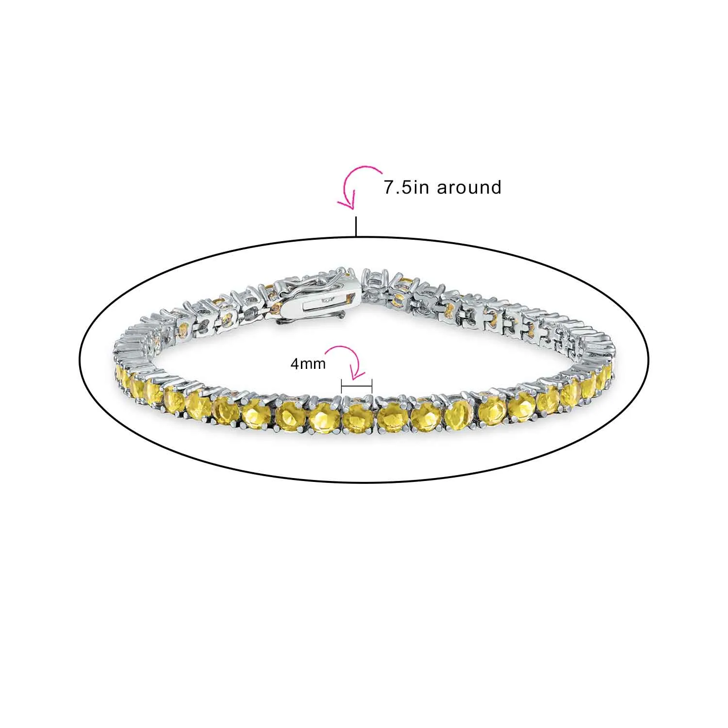 12 CTW Solitaire Round CZ Tennis Bracelet Silver Plated Birthstones 7.5 Inch