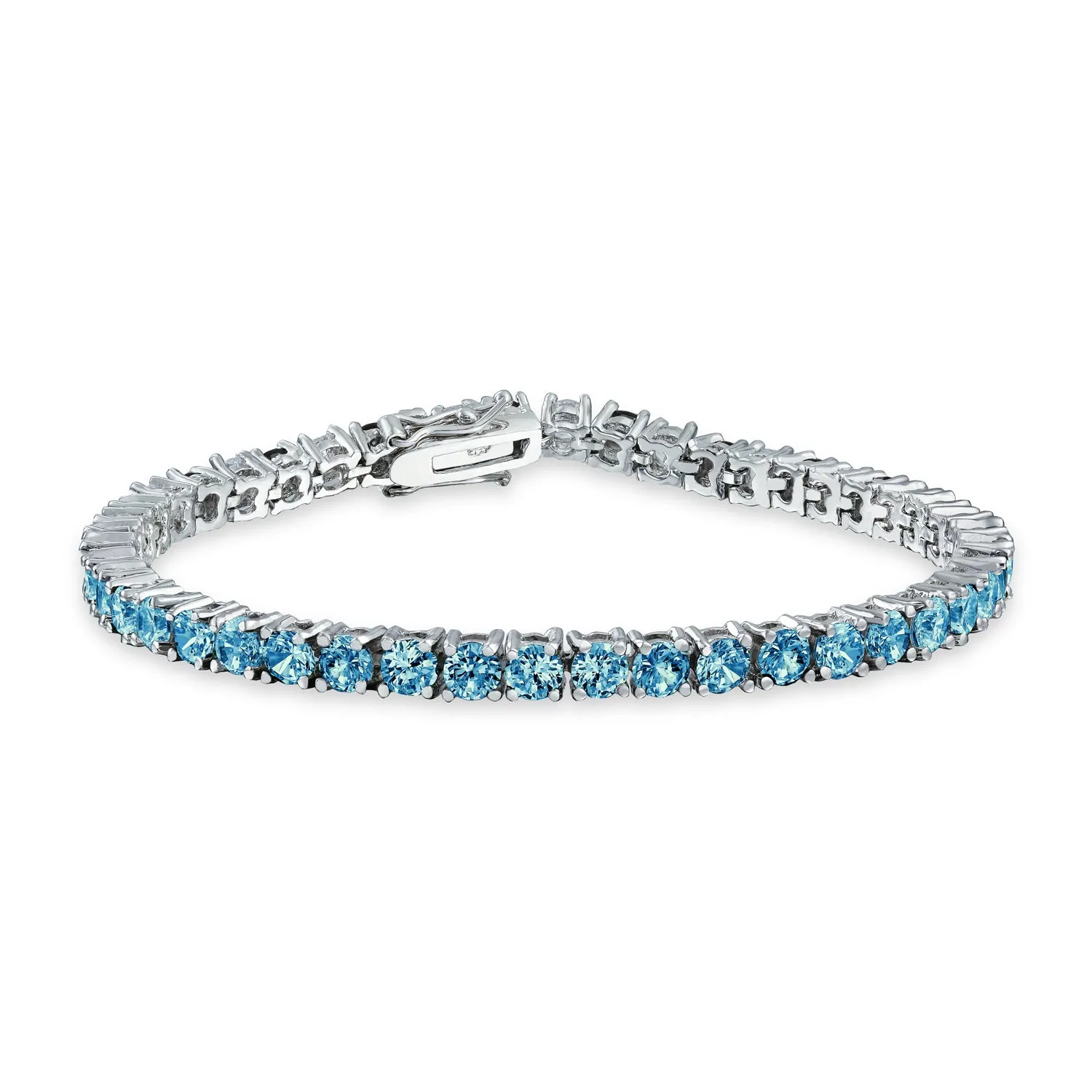 12 CTW Solitaire Round CZ Tennis Bracelet Silver Plated Birthstones 7.5 Inch