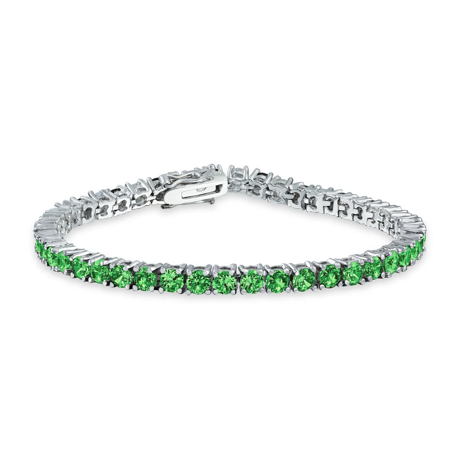 12 CTW Solitaire Round CZ Tennis Bracelet Silver Plated Birthstones 7.5 Inch