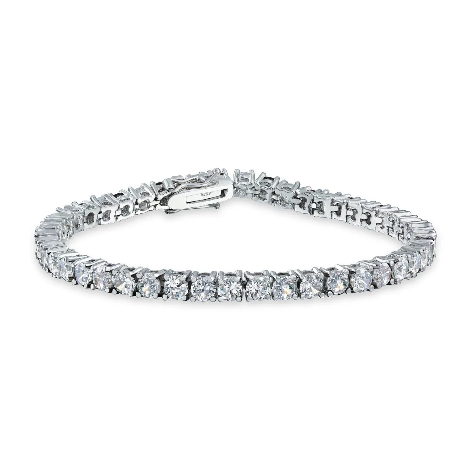 12 CTW Solitaire Round CZ Tennis Bracelet Silver Plated Birthstones 7.5 Inch