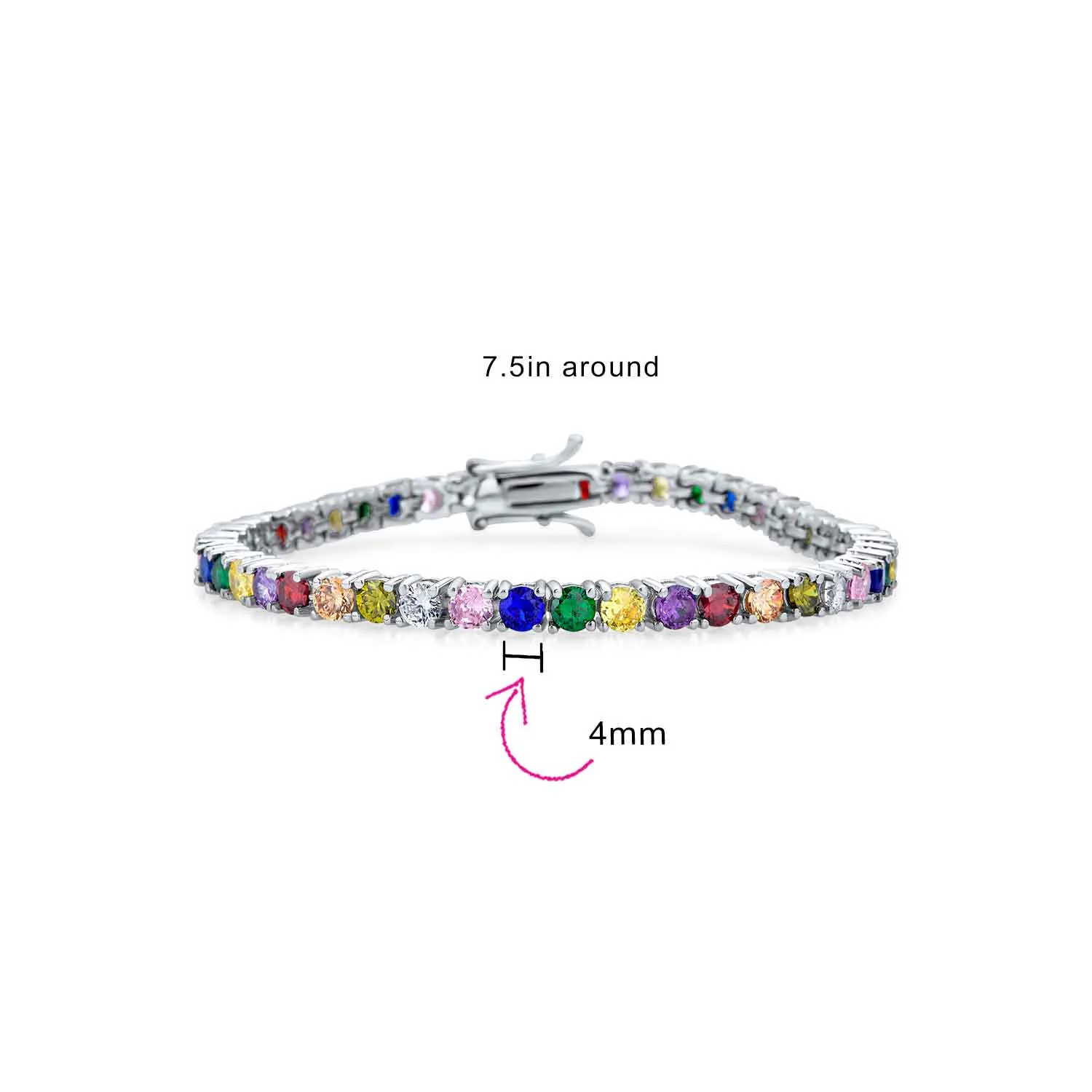 12 CTW Solitaire Round CZ Tennis Bracelet Silver Plated Birthstones 7.5 Inch