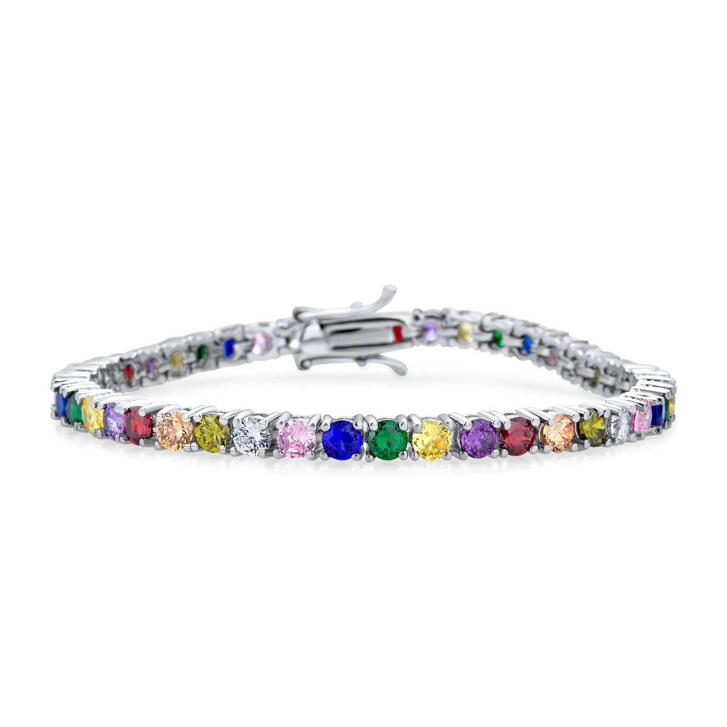 12 CTW Solitaire Round CZ Tennis Bracelet Silver Plated Birthstones 7.5 Inch