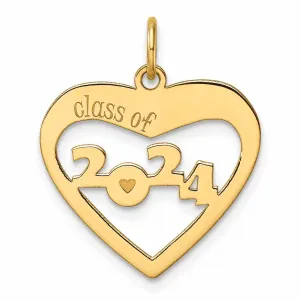 14K Gold Class of 2024 Cut Out Heart Charm, Unisex, Polished Finish