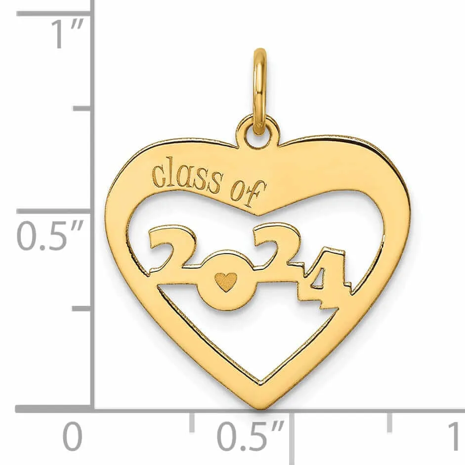 14K Gold Class of 2024 Cut Out Heart Charm, Unisex, Polished Finish