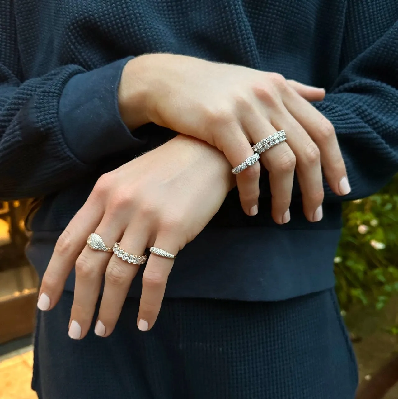 14K Gold Small Micro-Pave Diamond Dome Ring