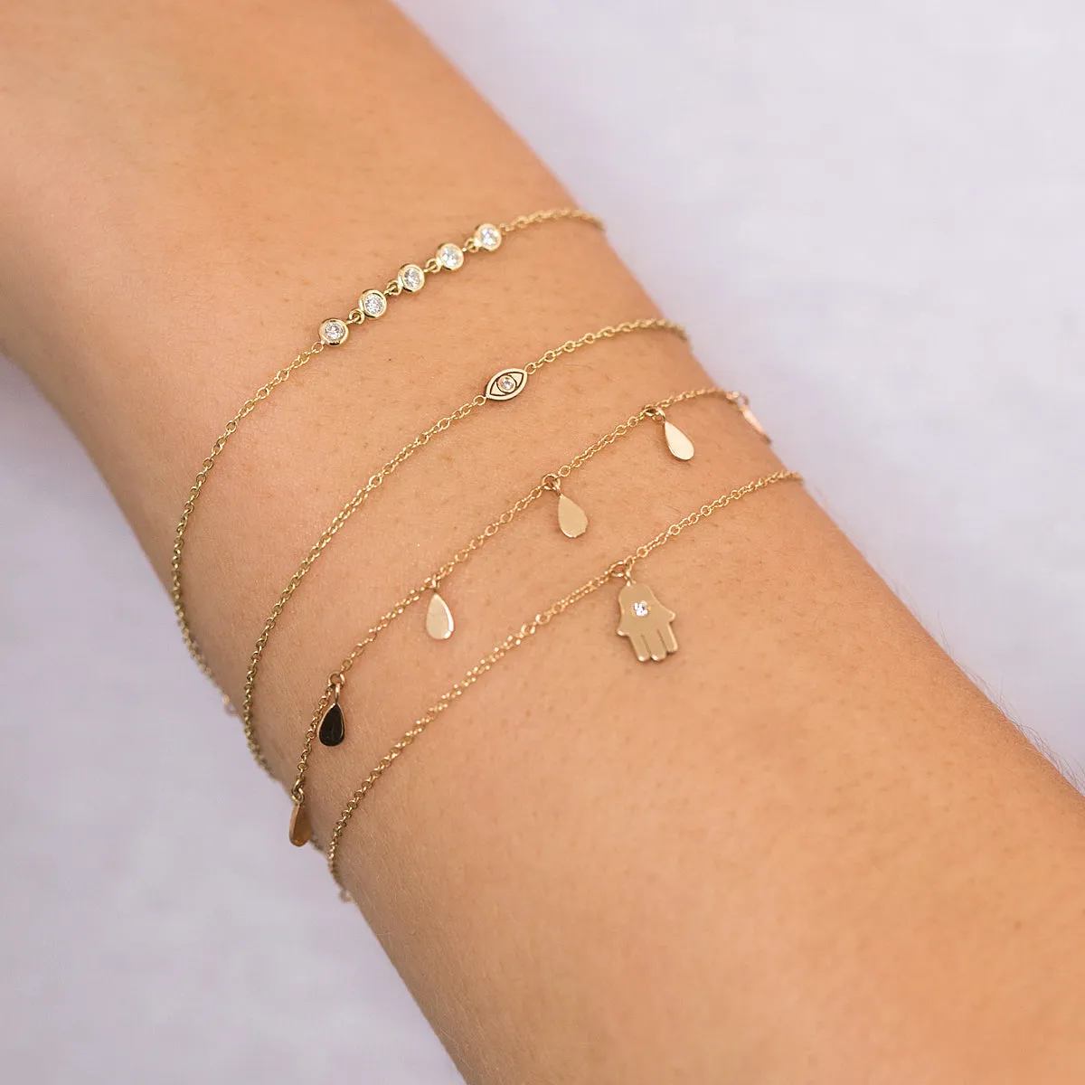 14k Itty Bitty Diamond Evil Eye Bracelet