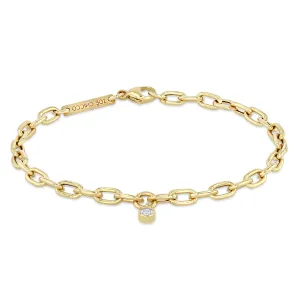 14k Medium Square Oval Link Dangling Diamond Bezel Bracelet