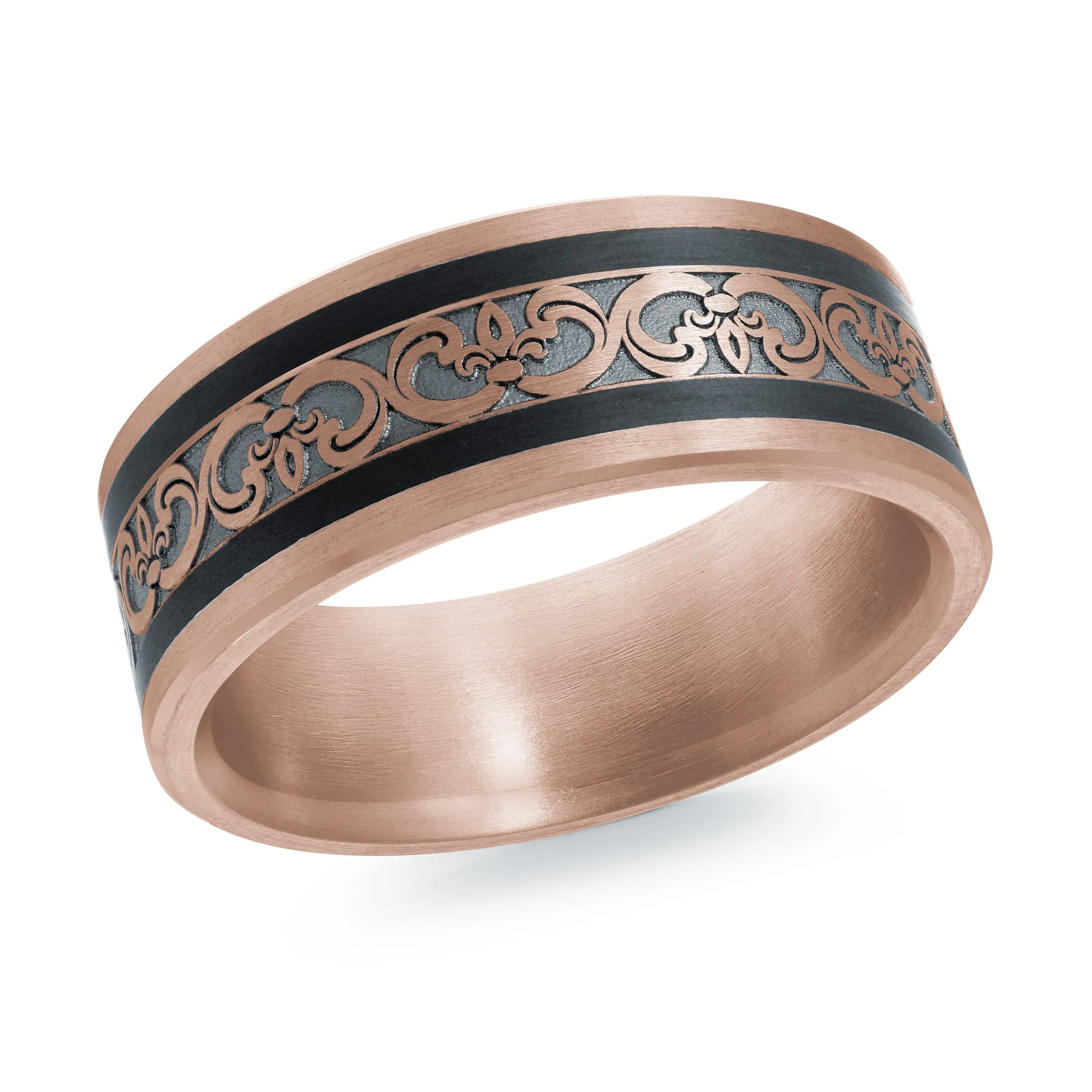 14K Rose Gold with Carbon Fiber Ring from the Noir Collection by Malo - MRDA-152-8PB