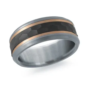 14K Rose Gold with Carbon Fiber Ring from the Tantalum Collection by Malo - MRDTC-004-8PB