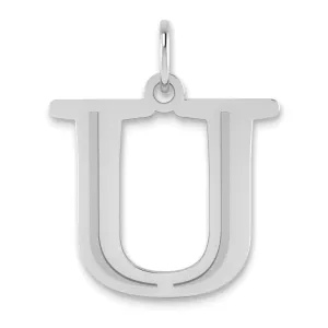 14k White Gold Etched Finish Block Letter U Initial Design Pendant