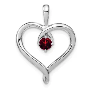 14k White Gold Garnet Heart Design Pendant