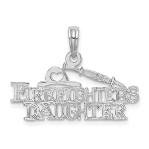 14k White Gold Polished Finish Open Back FIREFIGHTER'S DAUGHTER Charm Pendant