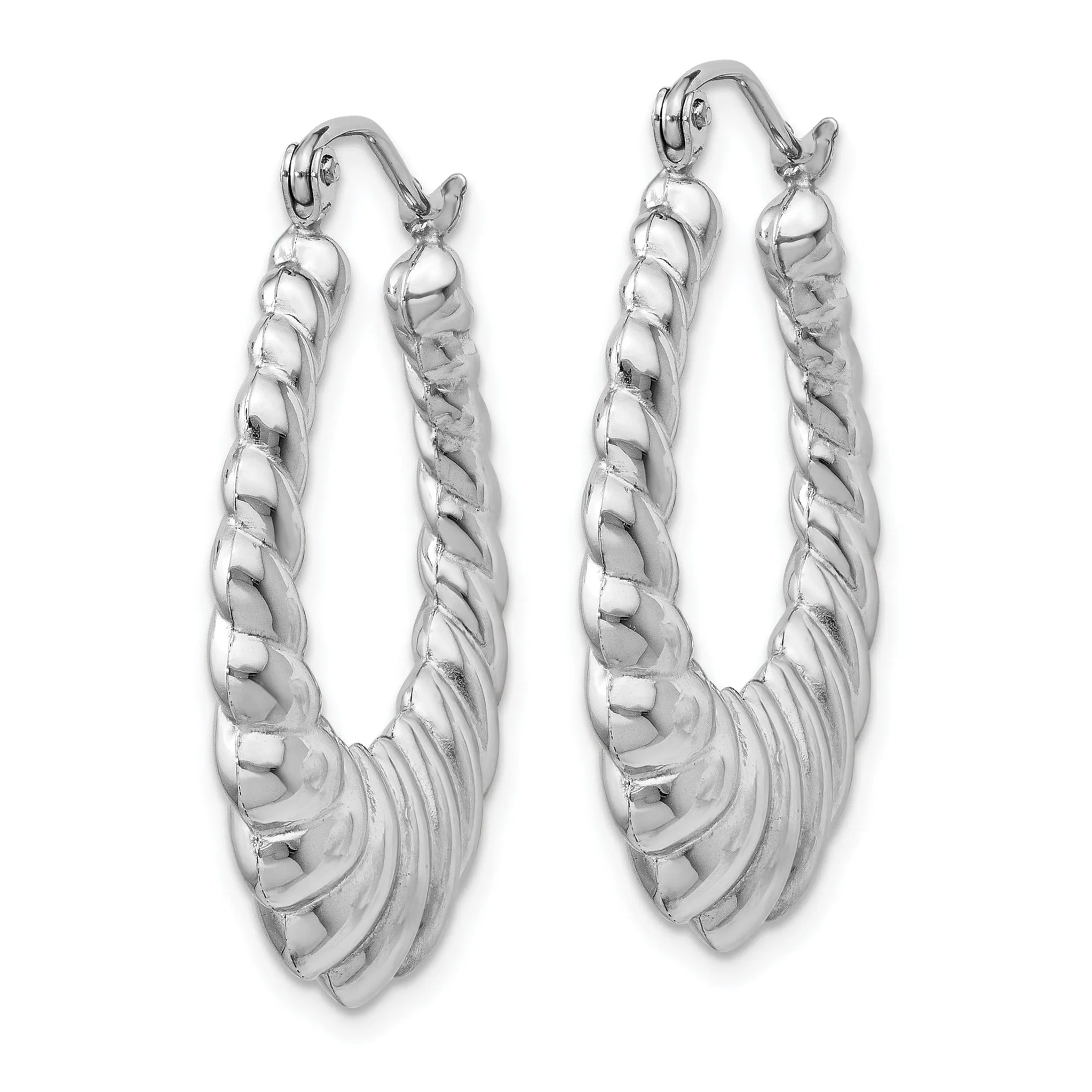 14k White Gold Polished Scalloped Hoop Earrings