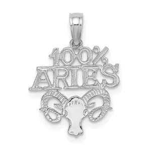 14K White Gold Polished Textured Finish 100% Zodiac ARIES Charm Pendant