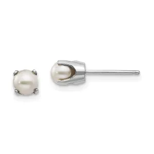 14k White Gold Round Pearl Birthstone Earrings