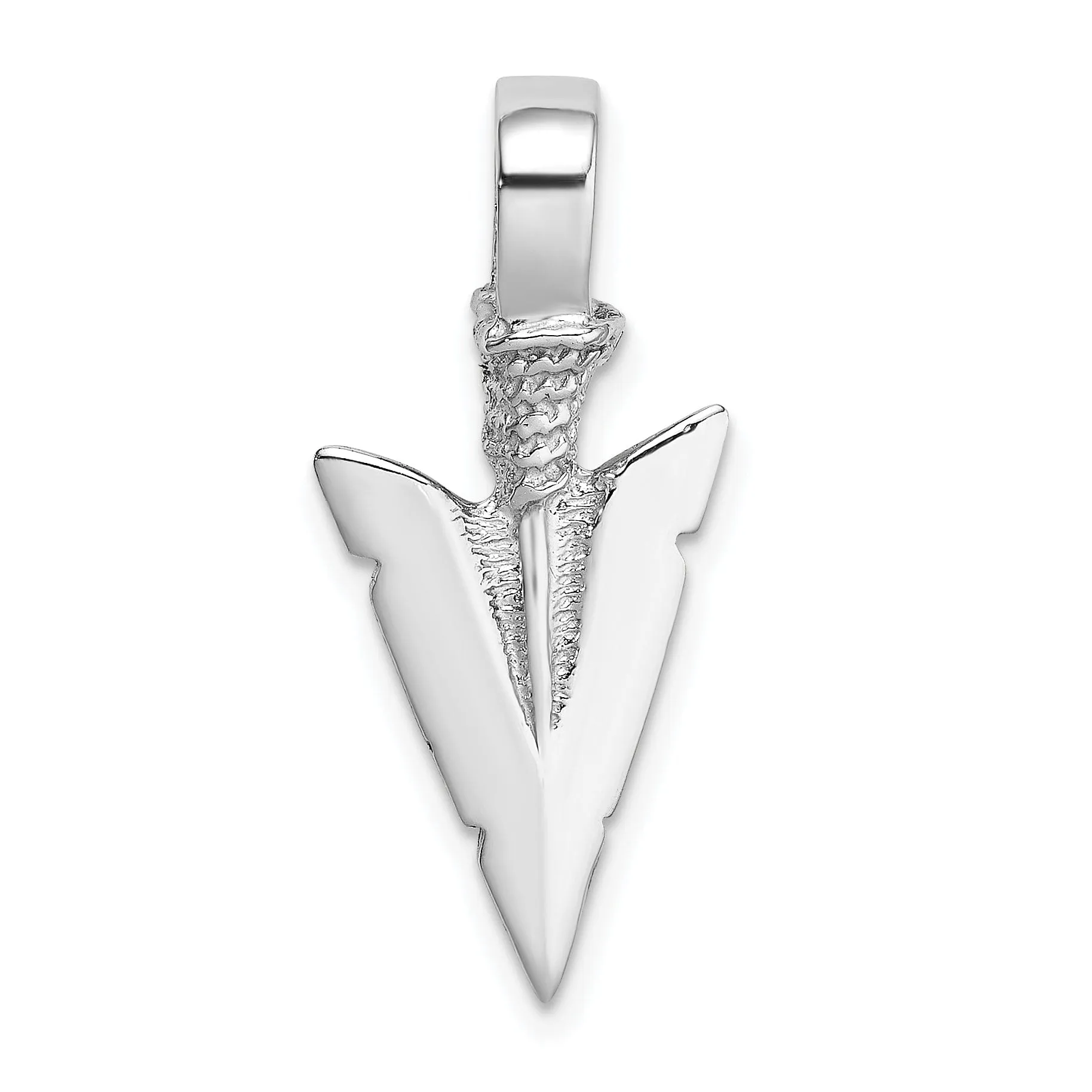 14K White Gold Textured Polished Finish 3-Dimensional Arrowhead Charm Pendant