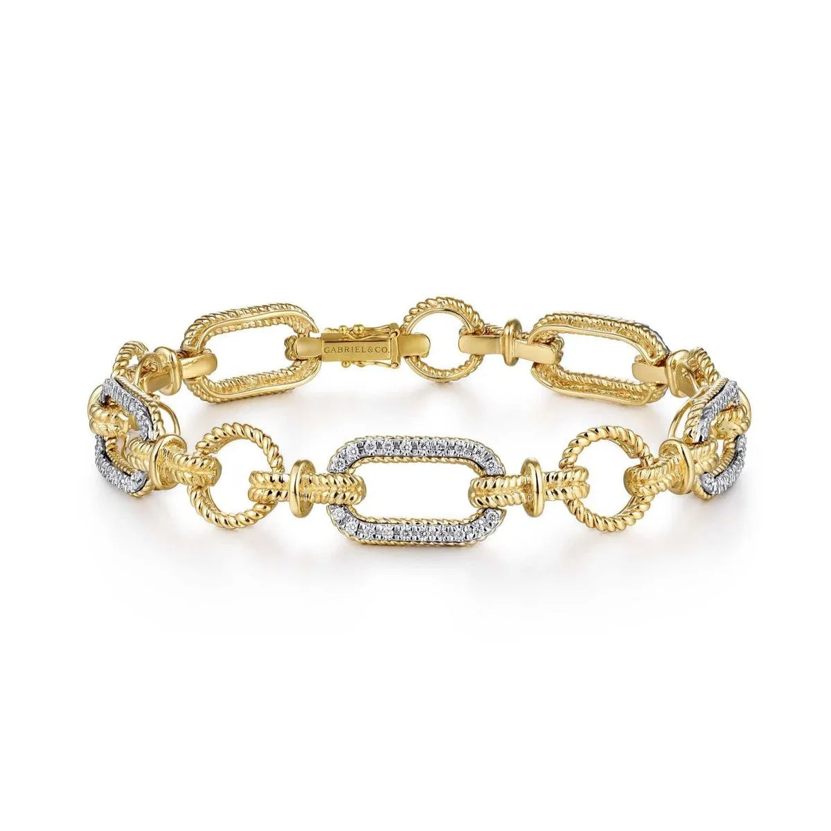 14K Yellow and White Gold Diamond Bracelet with Alternating Links - TB2498M44JJ