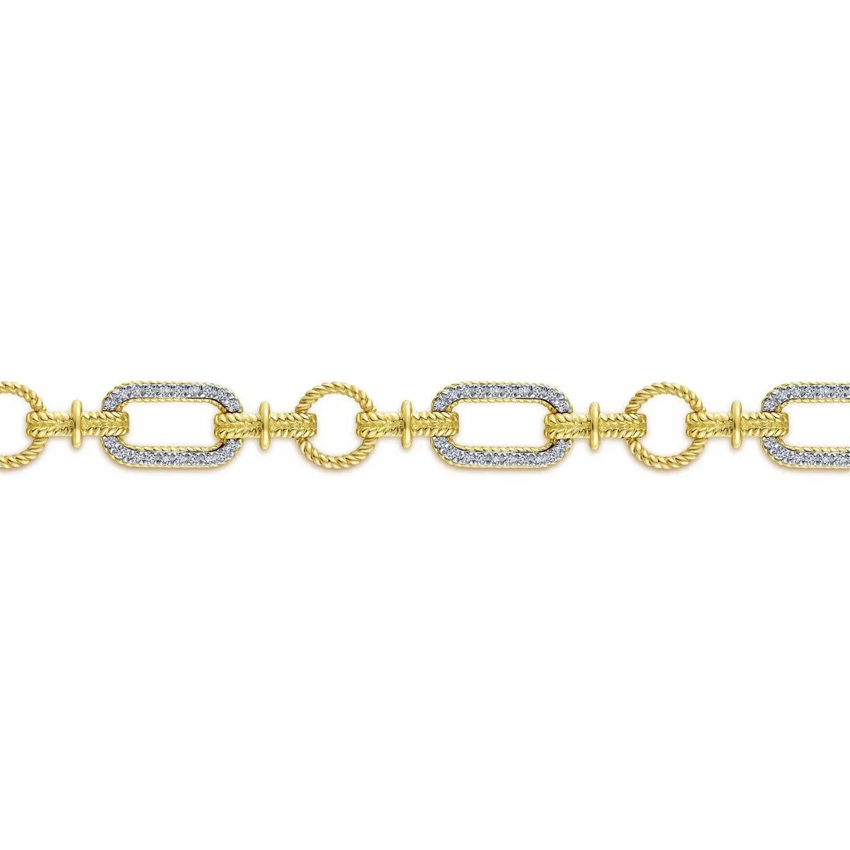 14K Yellow and White Gold Diamond Bracelet with Alternating Links - TB2498M44JJ