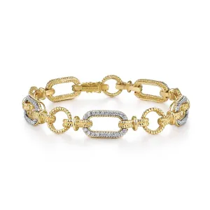 14K Yellow and White Gold Diamond Bracelet with Alternating Links - TB2498M44JJ