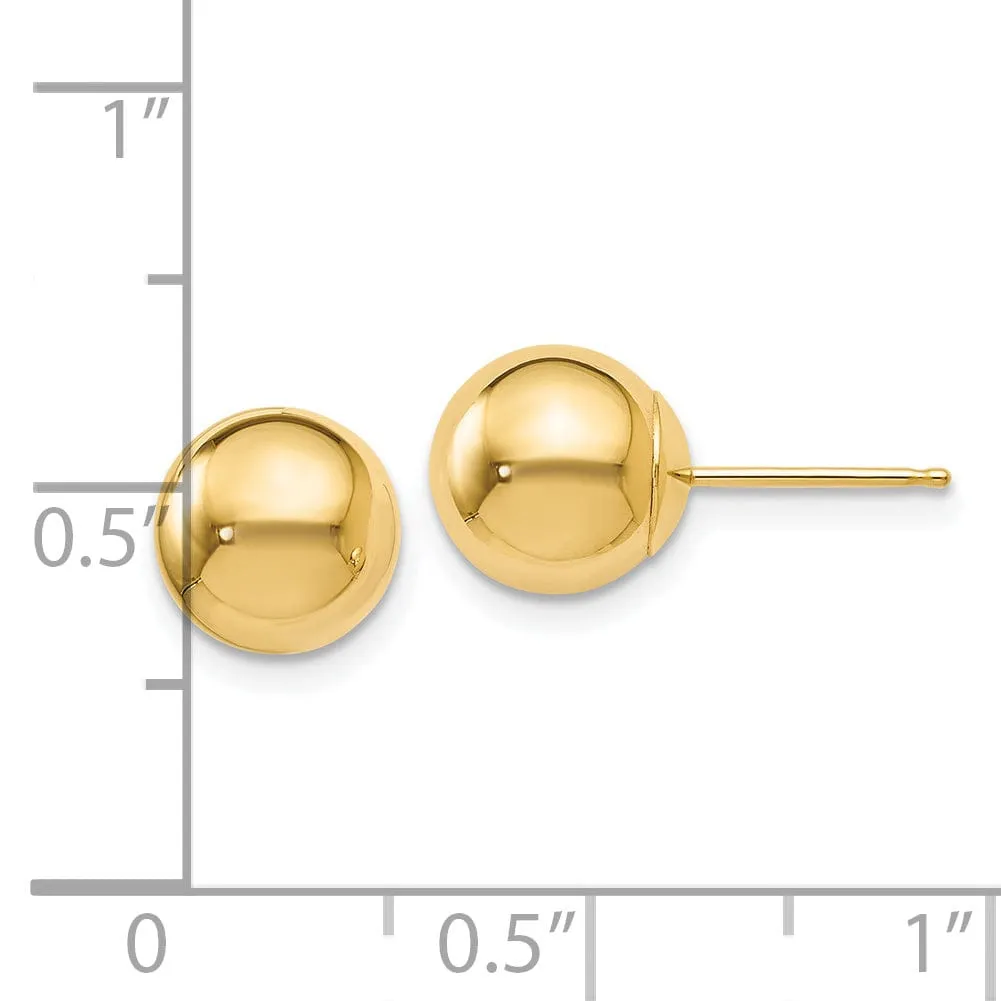 14k Yellow Gold 8mm Ball Post Earrings