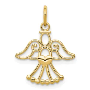 14k Yellow Gold Polished Finish Closed Back Angel with Heart Pendant