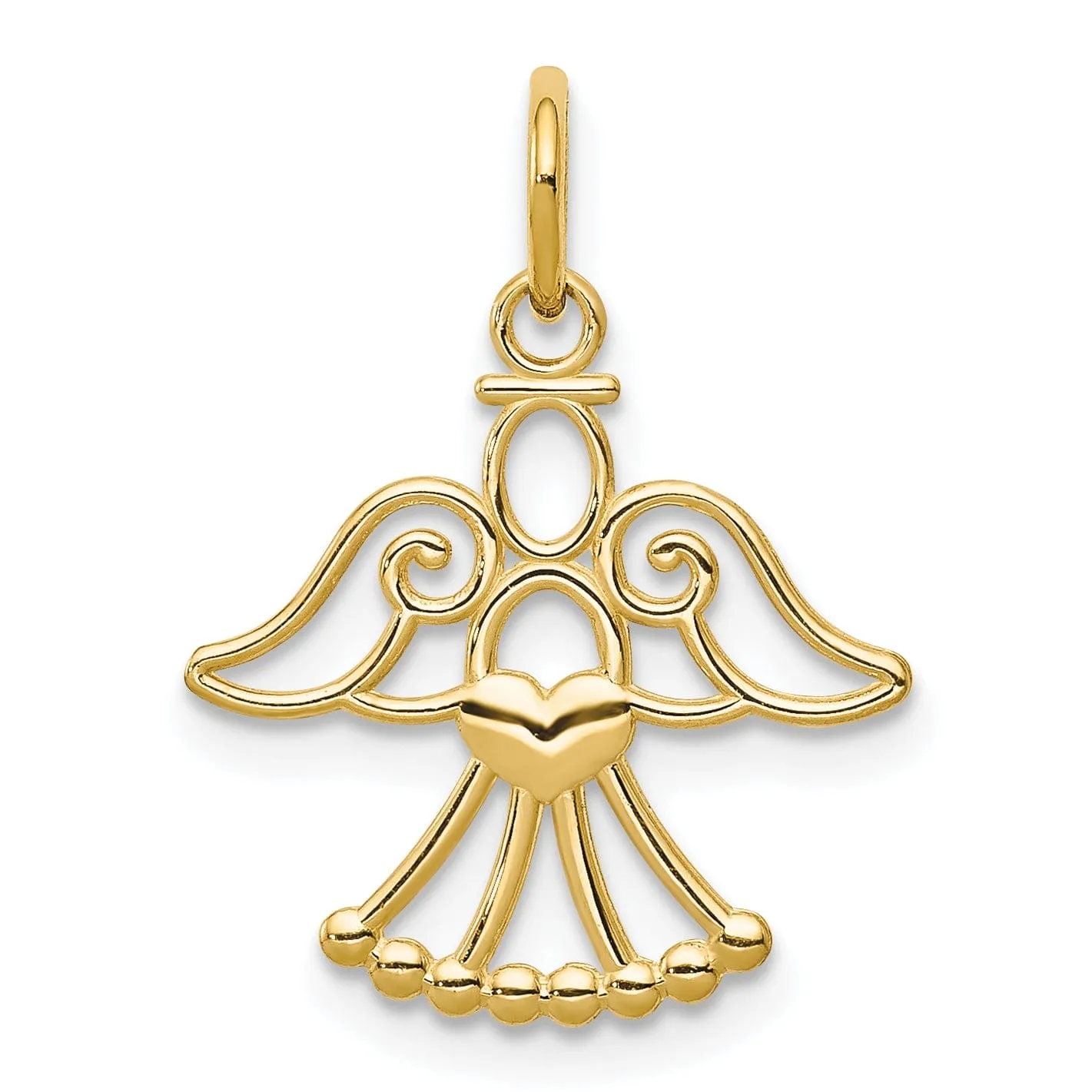 14k Yellow Gold Polished Finish Closed Back Angel with Heart Pendant