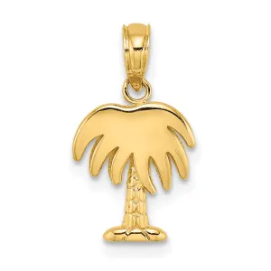 14K Yellow Gold Polished Finish Concave Shape Charleston Palm Tree Charm Pendant