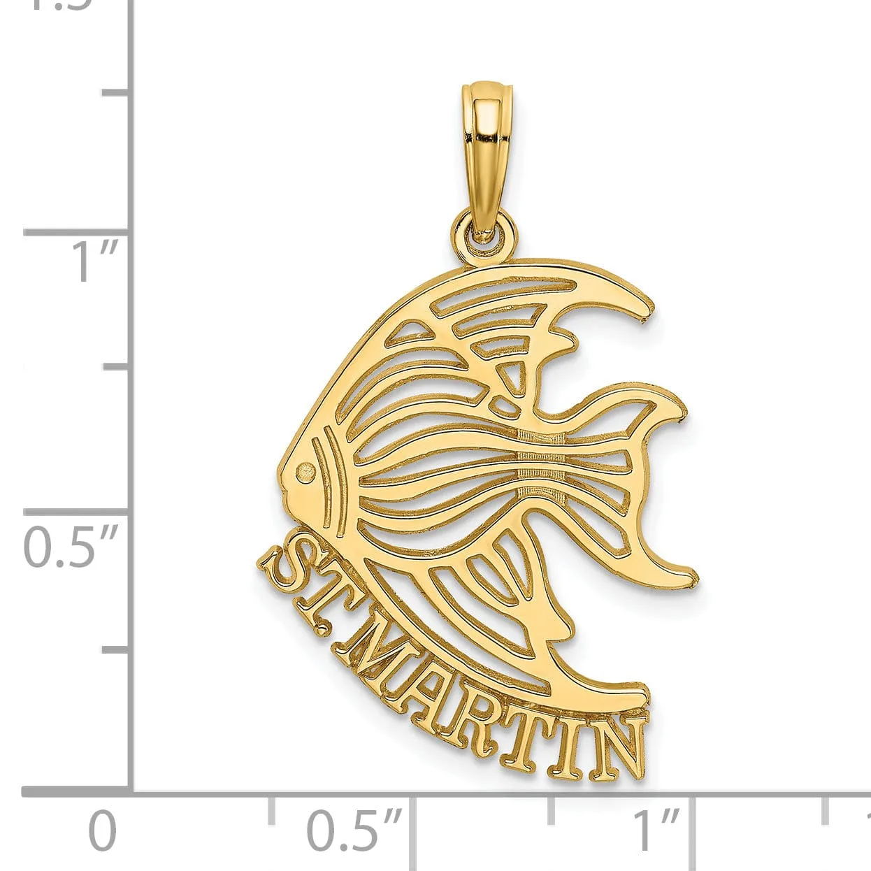 14K Yellow Gold Polished Finish Flat Back Saint MARTIN with Cut Out Angelfish Design Charm Pendant