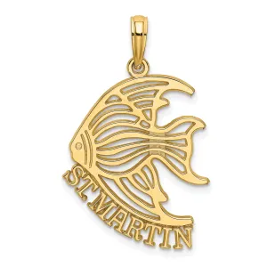 14K Yellow Gold Polished Finish Flat Back Saint MARTIN with Cut Out Angelfish Design Charm Pendant