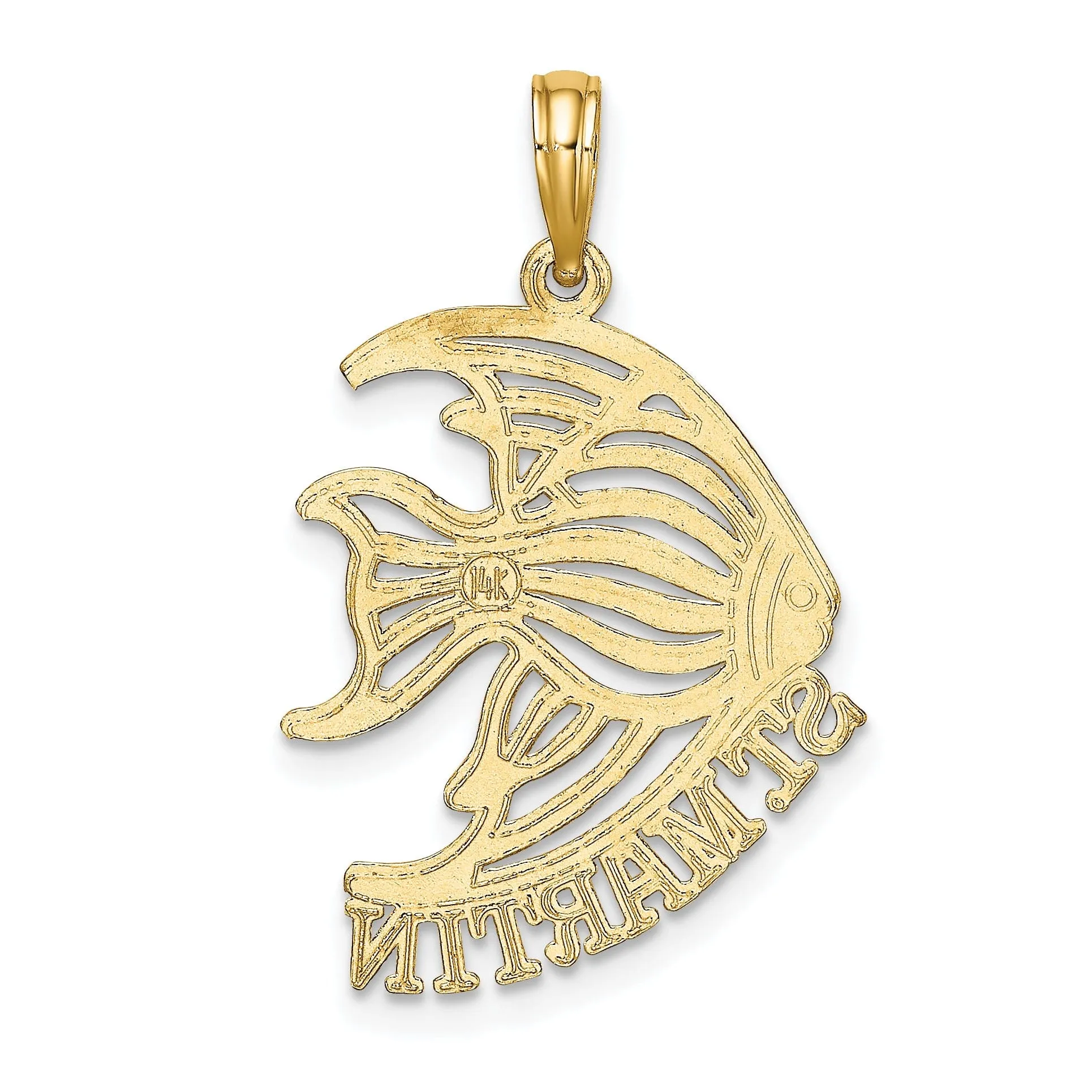 14K Yellow Gold Polished Finish Flat Back Saint MARTIN with Cut Out Angelfish Design Charm Pendant