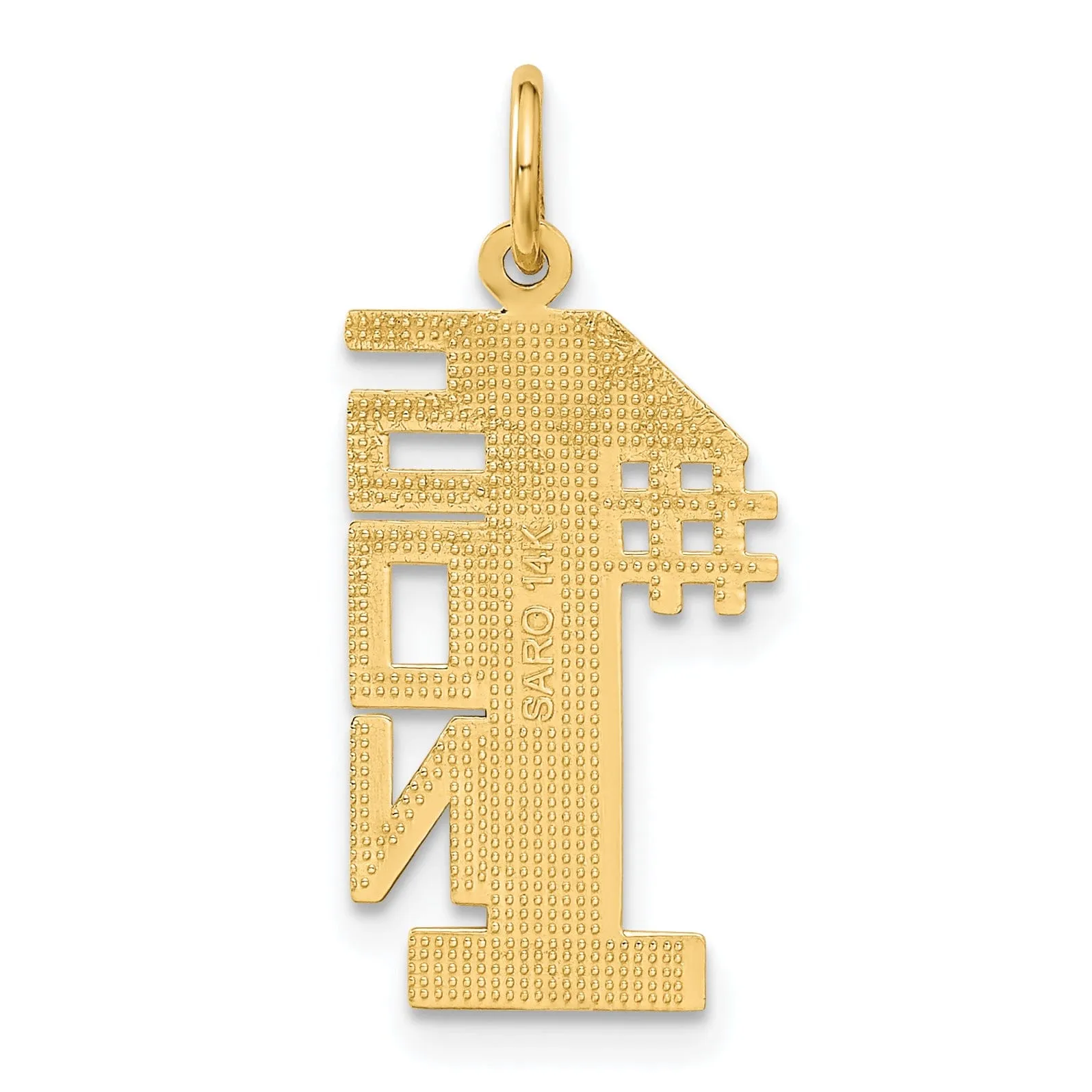 14k Yellow Gold Polished Textured Finish Flat Back Script #1 SON Vertical Shape Design Charm Pendant