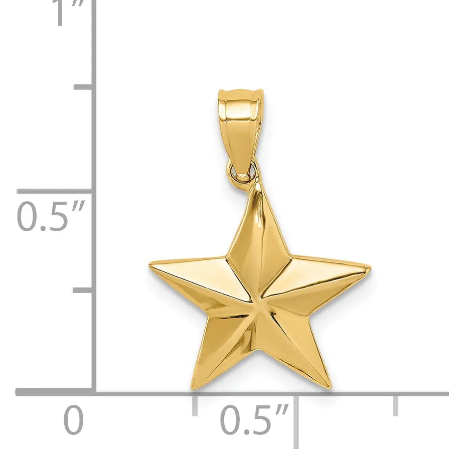 14K Yellow Gold Solid Polished Finish Concave Shpe Star Charm Pendant