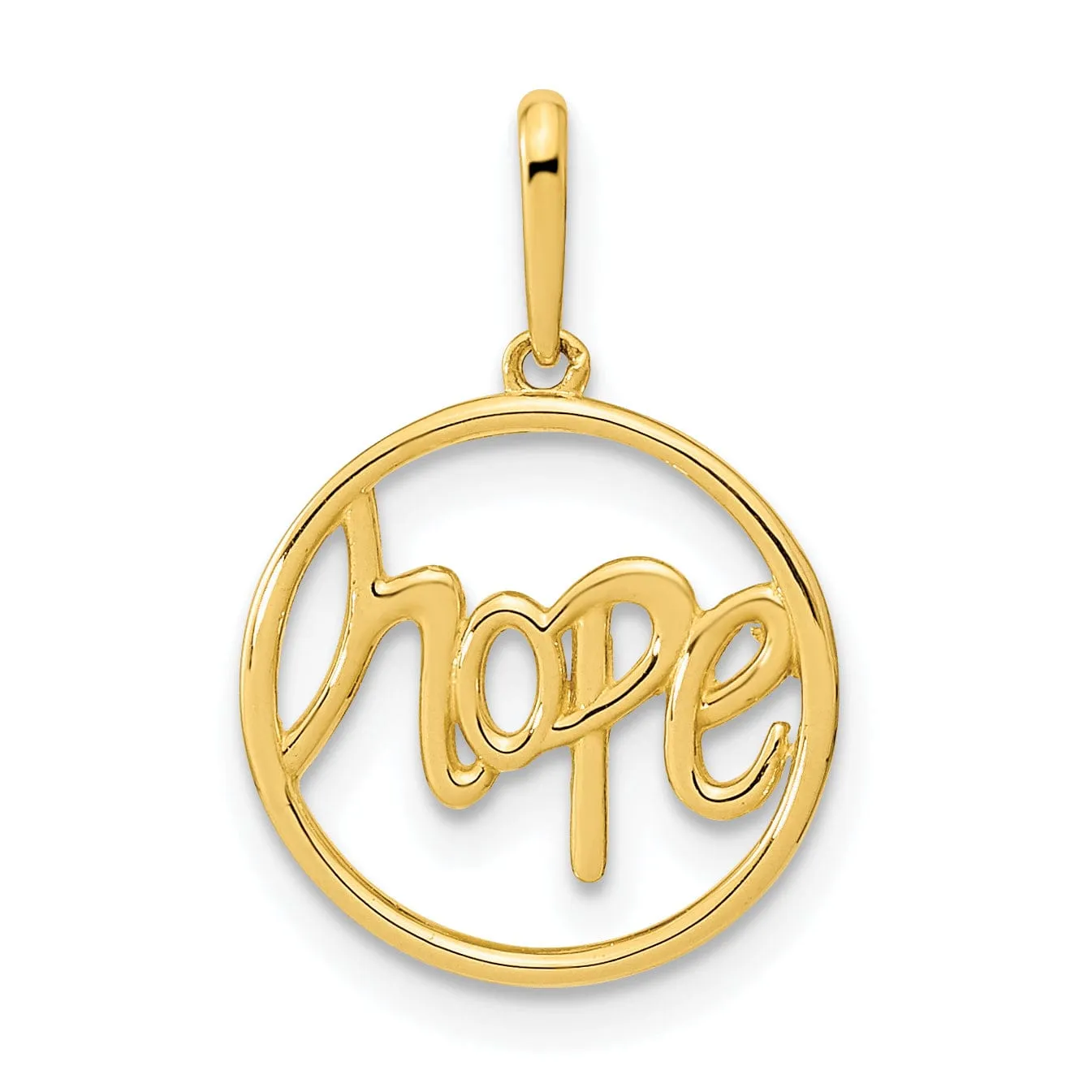 14K Yellow Gold Solid Polished Finish Open Back Circle Shape with HOPE Charm Pendant