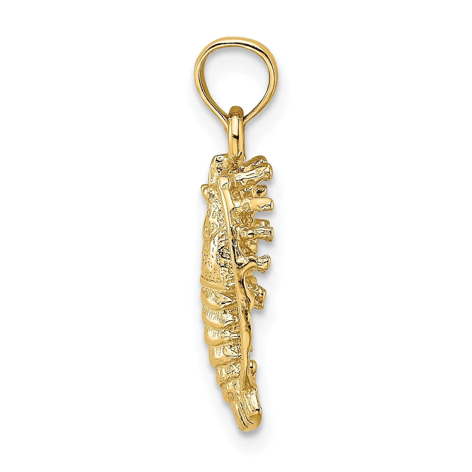 14K Yellow Gold Solid Polished Texture Open Back Florida Lobster with Out Claws Charm