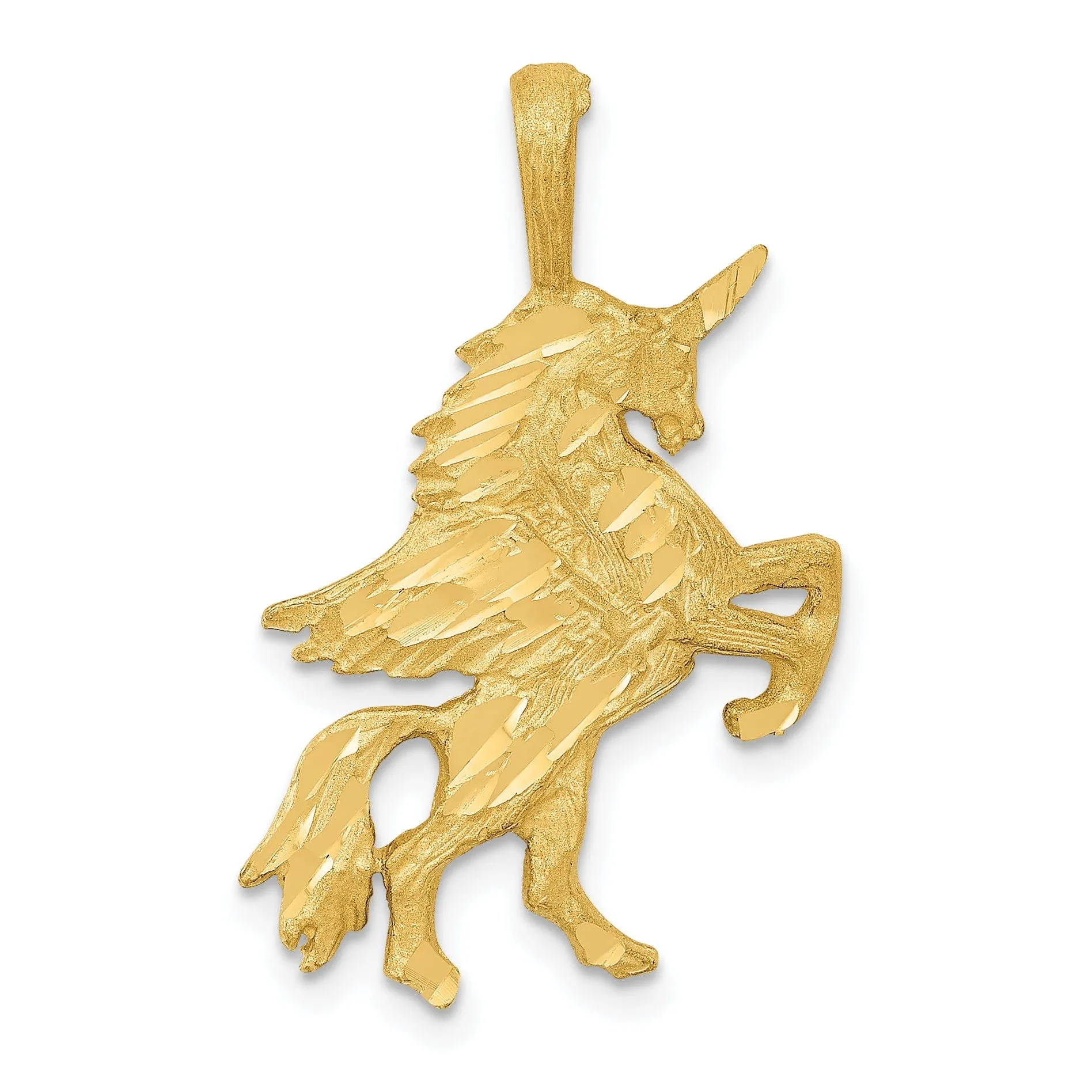 14k Yellow Gold Texture Brushed Diamond Cut Finish Unicorn Charm Pendant