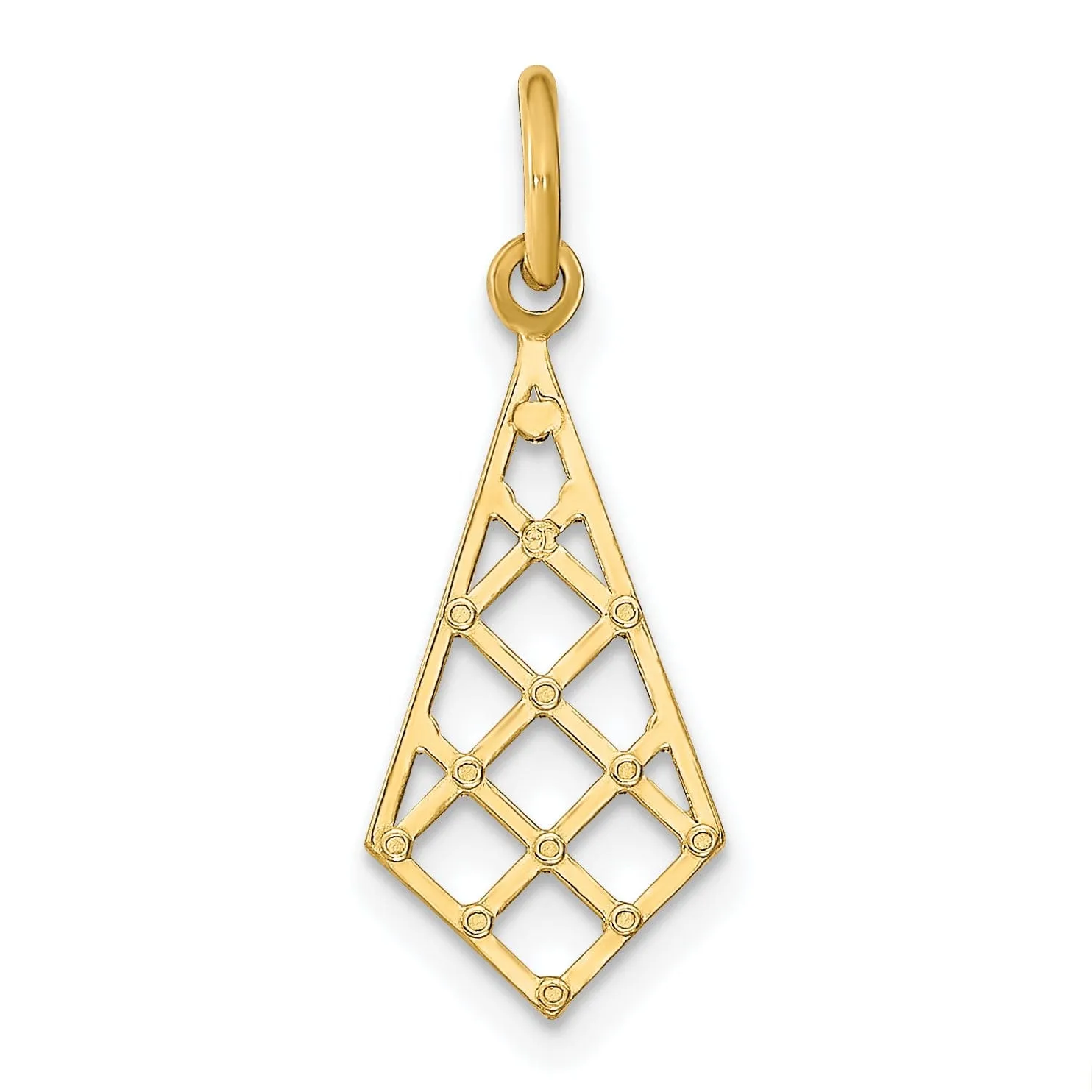 14K Yellow Gold, White Rhodium Polished Diamond Cut Finish Filigree Small Criss-Cross Fancy Design Pendant