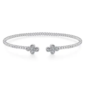 14KW Bujukan Bead Split Cuff Bracelet with Quatrefoil Diamond Endcaps