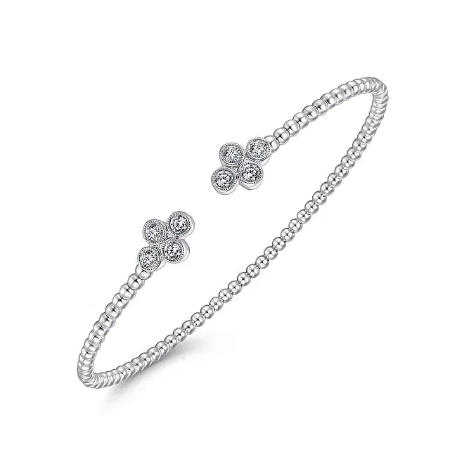 14KW Bujukan Bead Split Cuff Bracelet with Quatrefoil Diamond Endcaps