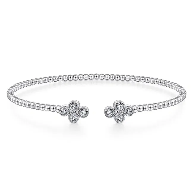 14KW Bujukan Bead Split Cuff Bracelet with Quatrefoil Diamond Endcaps