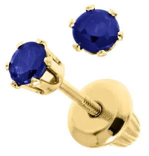 14KY Blue Sapphire Screwback Birthstone Earrings