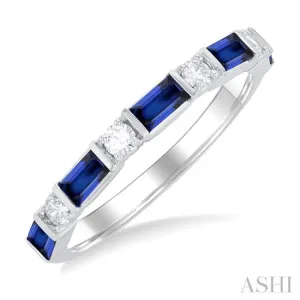 1/5 ctw Art Deco 4X2MM Baguette Cut Sapphire and Round Cut Diamond Precious Band in 14K White Gold