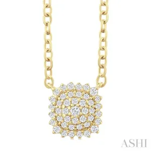 1/6 Ctw Petite Cushion Shape Round Cut Diamond Cluster Fashion Pendant With Chain in 10K Yellow Gold