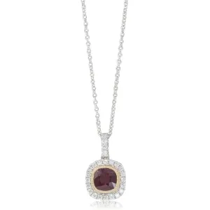 18ct White & Yellow Gold Ruby & Diamond Halo Pendant