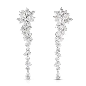 18K WHITE GOLD MIXED CUT DIAMONDS=13.77CTS DROP EARRINGS