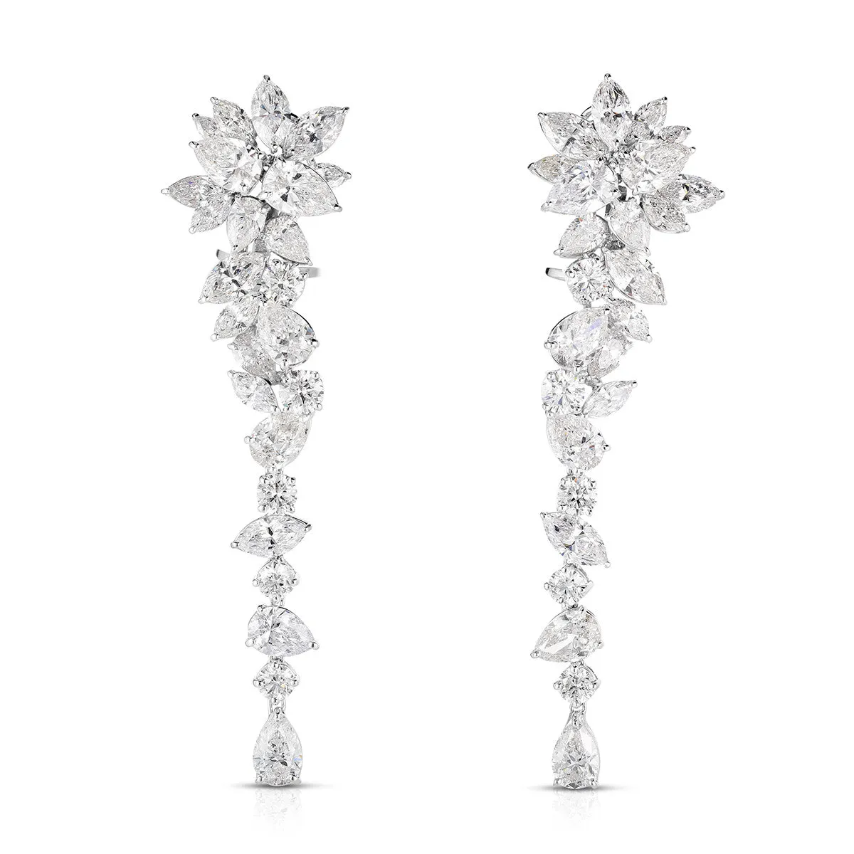 18K WHITE GOLD MIXED CUT DIAMONDS=13.77CTS DROP EARRINGS