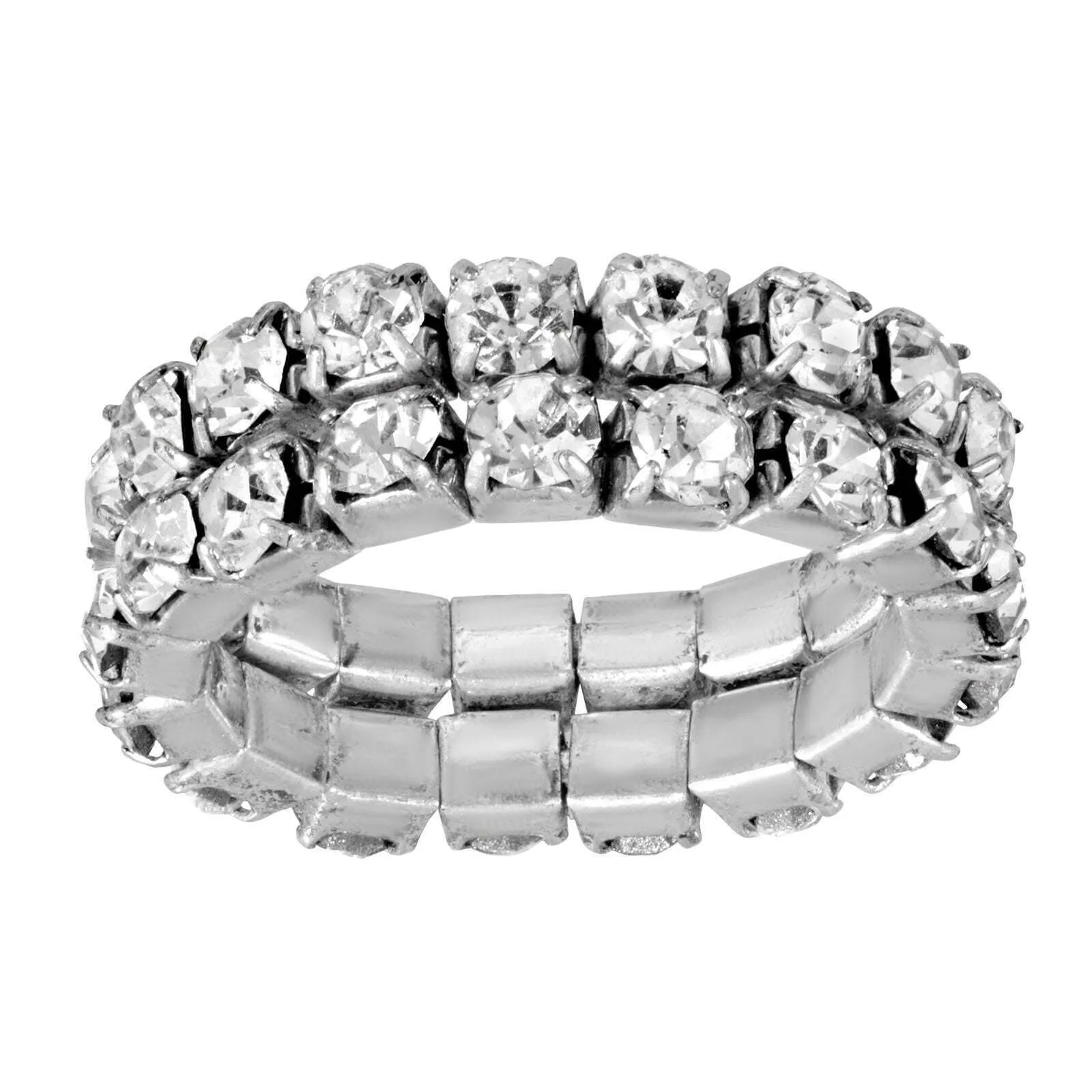 1928 Jewelry Double Stacked Brilliant Crystal Stretch Ring Set