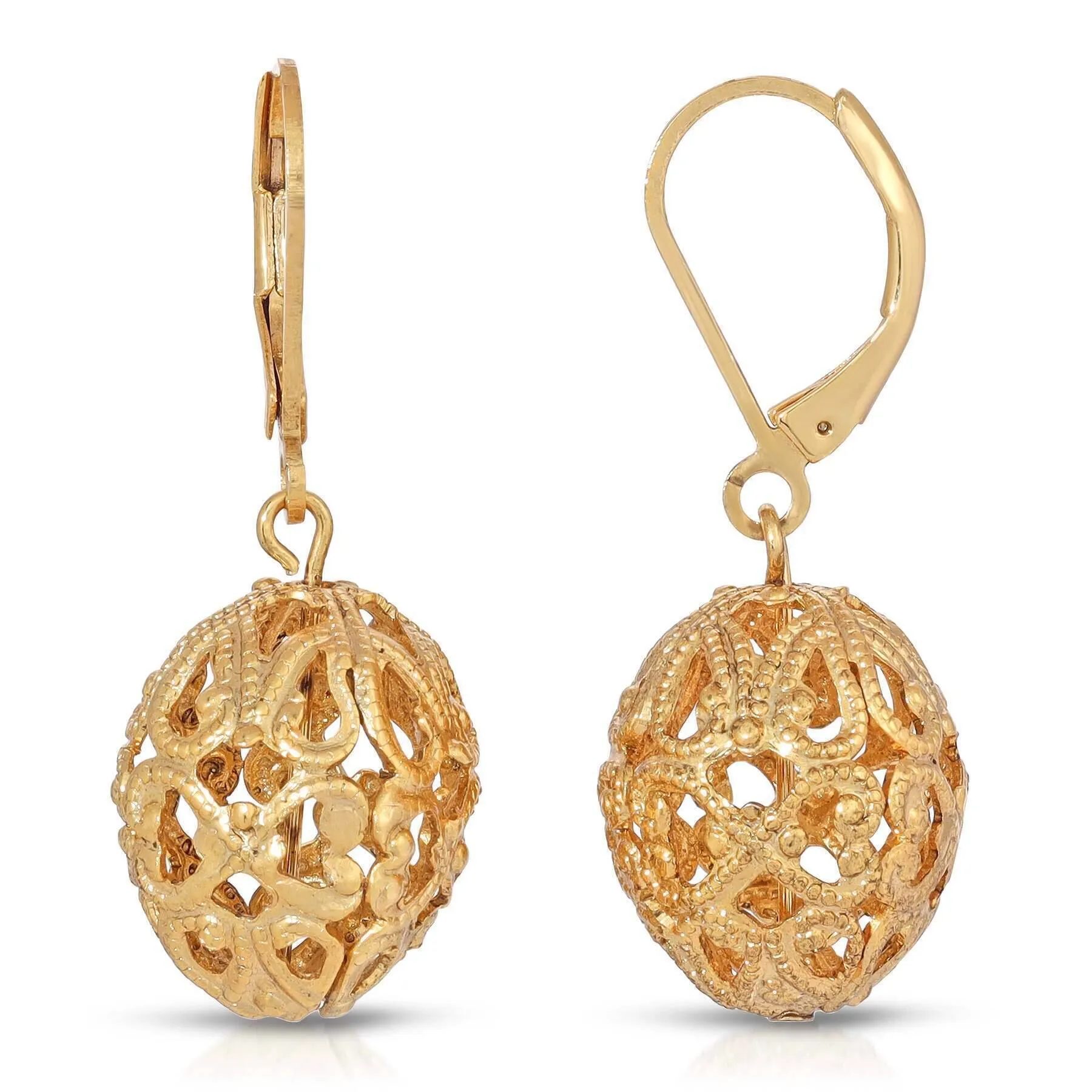 1928 Jewelry Oval Filigree Puff Drop Earrings