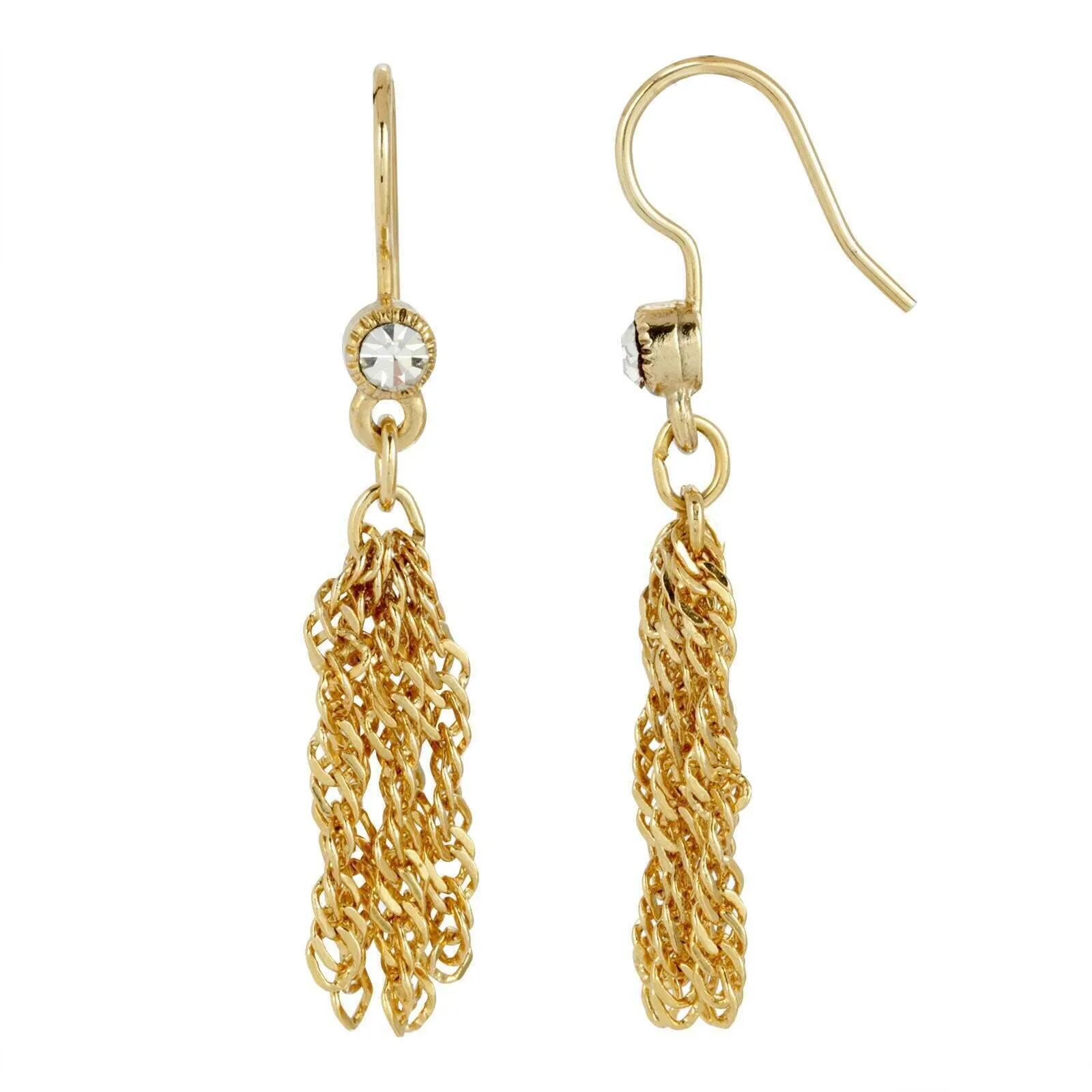 1928 Jewelry Round Crystal French Wire Tassel Earrings